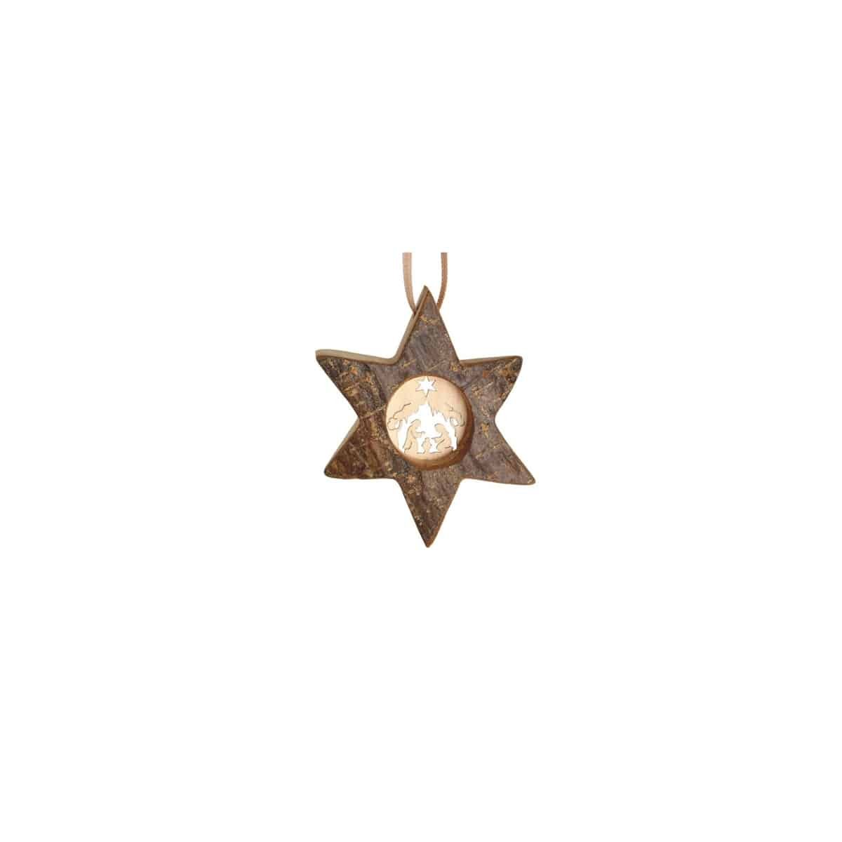 Sternhänger mit Rinde Krippenmotiv 1 Sternhänger mit Rinde Krippenmotiv