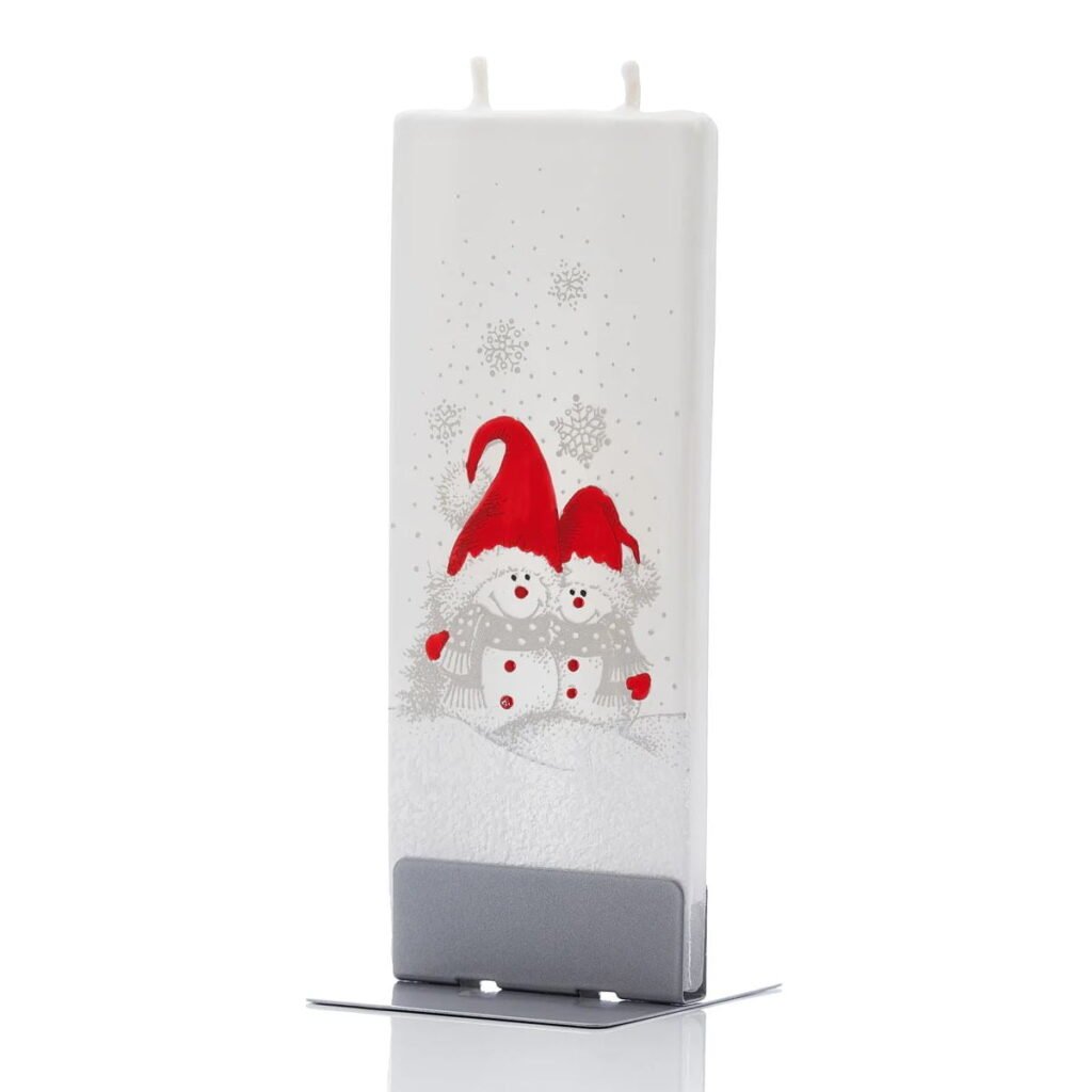 Kerze Schneemänner mit roter Mütze