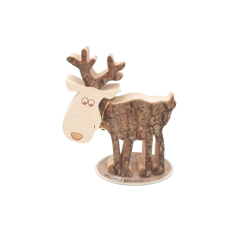 Rentier aus Holz mit Glöckchen 11 cm