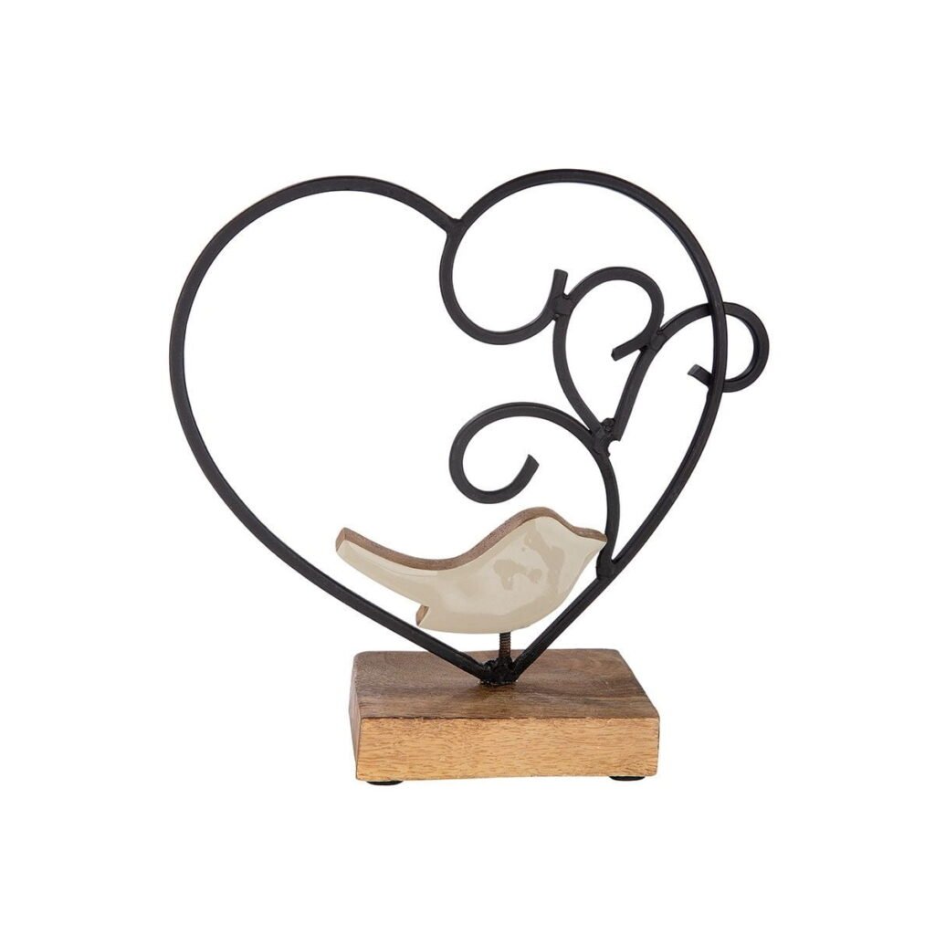 Metall Herz mit Vogel grau
