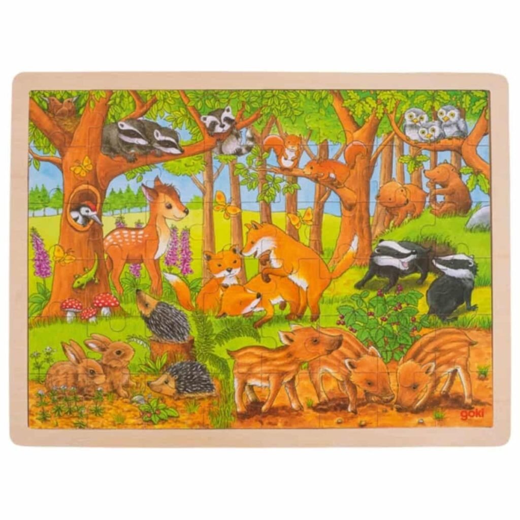 Einlegepuzzle Tierkinder im Wald