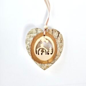 Herzhänger mit Rinde Krippenmotiv