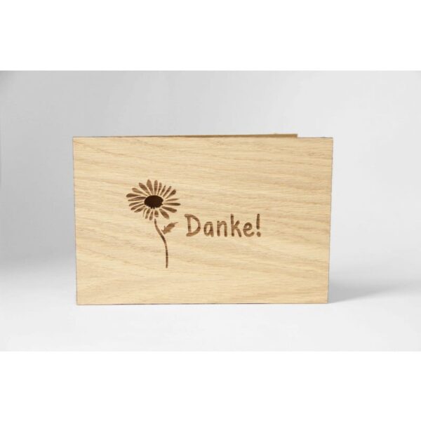 Holzgrußkarte „Danke“ mit Blume