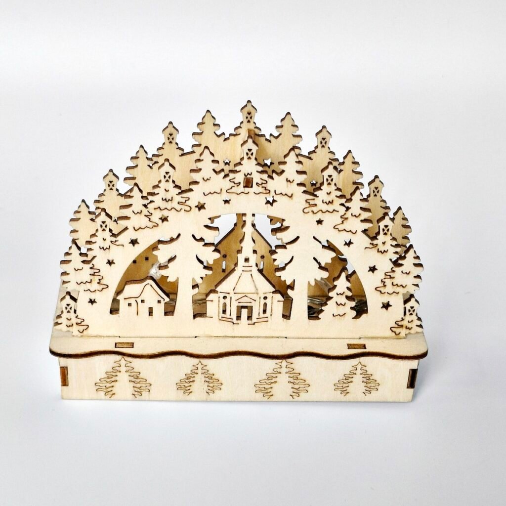 Winterszene Kirche mit LED aus Holz