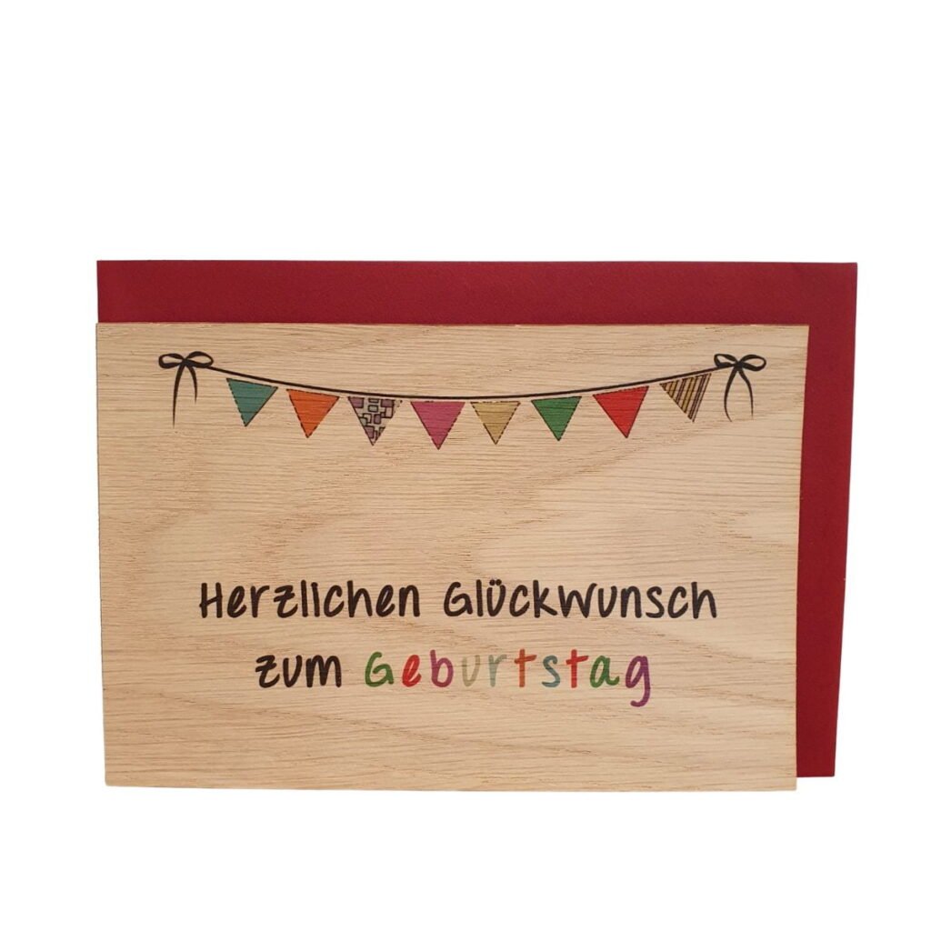 Holzgrußkarte Herzlichen Glückwunsch
