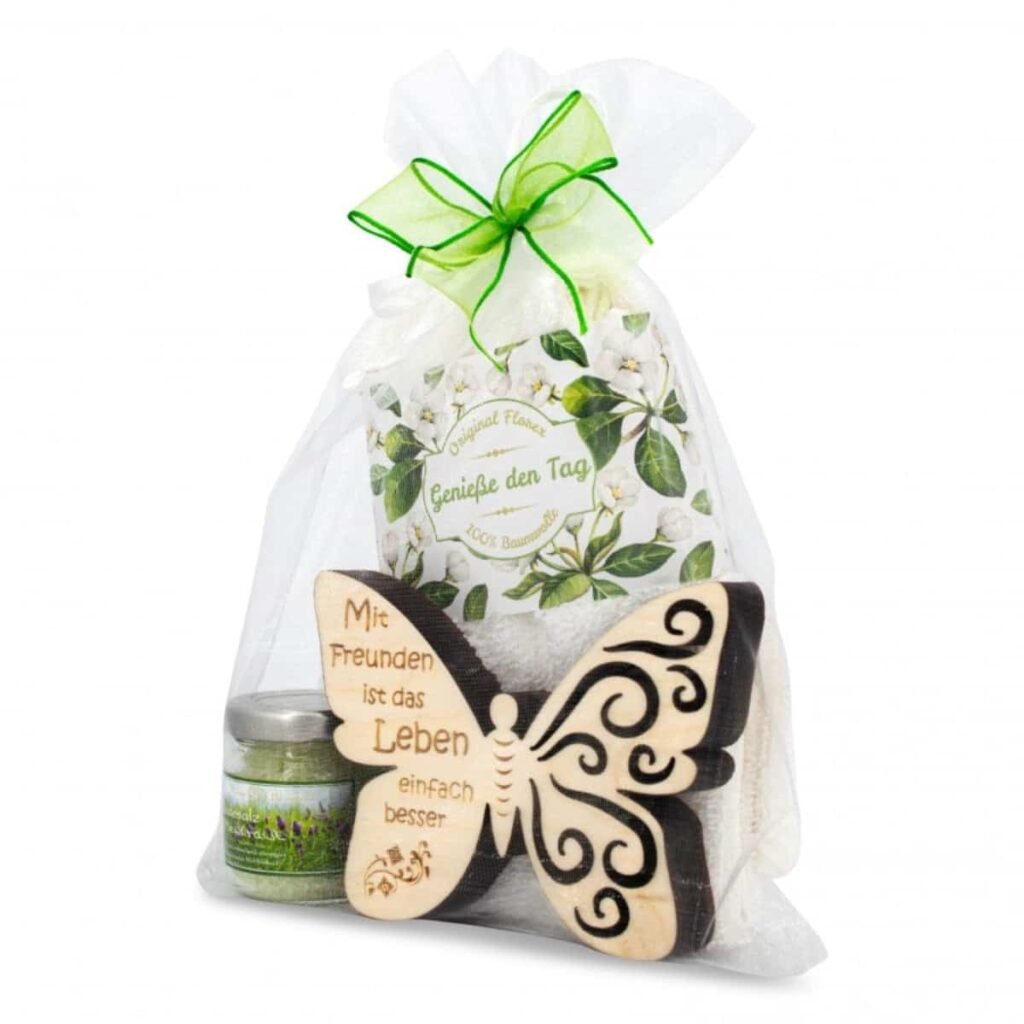 Geschenkset Schmetterling Genieße den Tag weiß