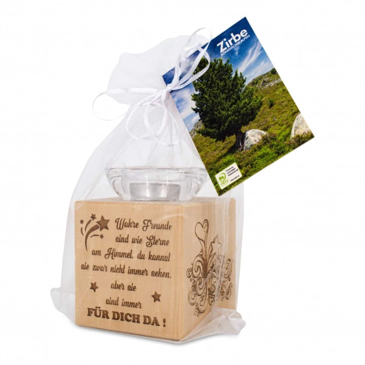 Teelichthalter aus Zirbenholz Wahre Freunde