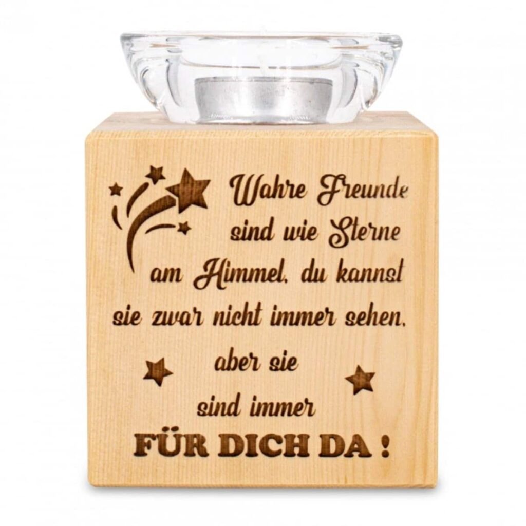 Teelichthalter aus Zirbenholz Wahre Freunde