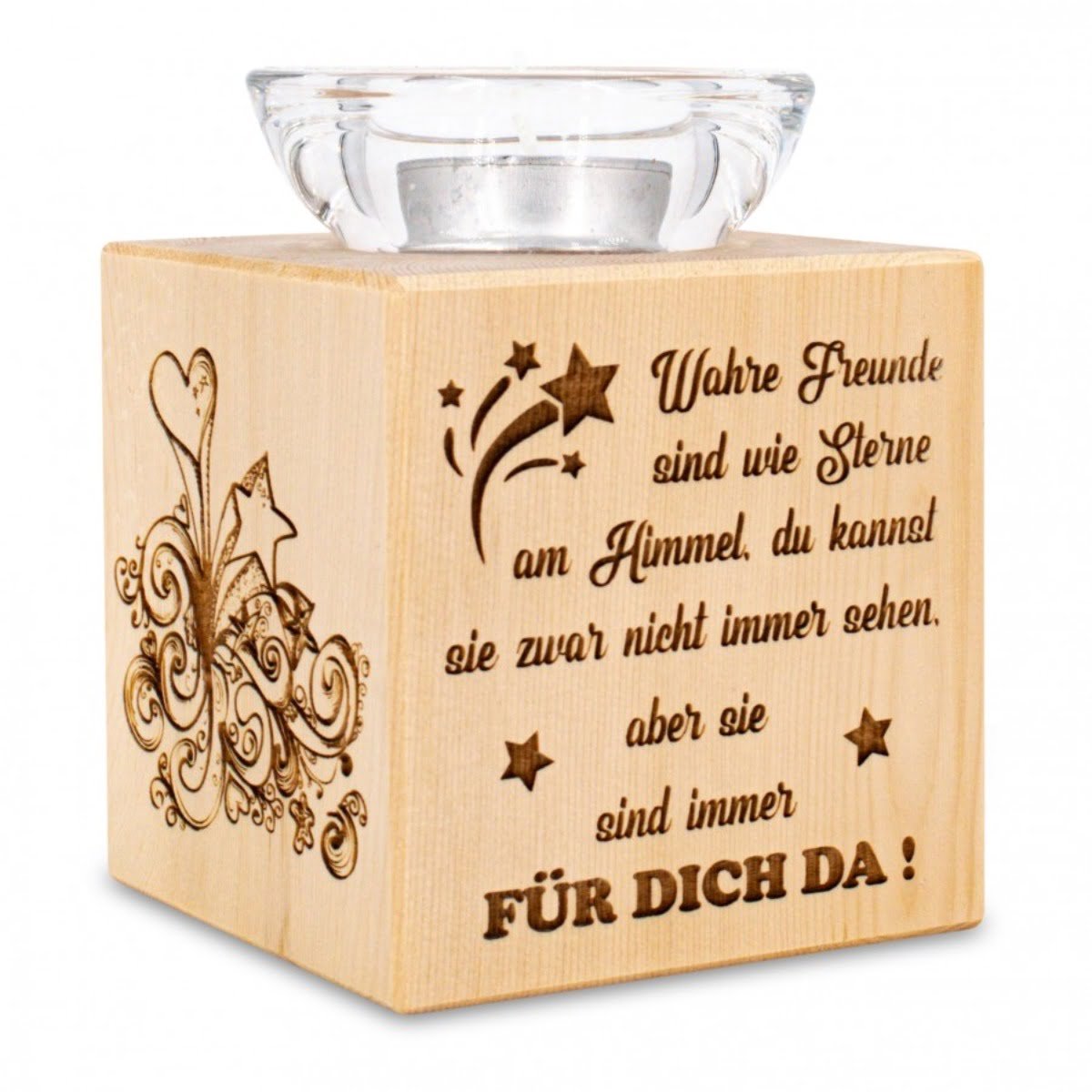 Teelichthalter aus Zirbenholz Wahre Freunde