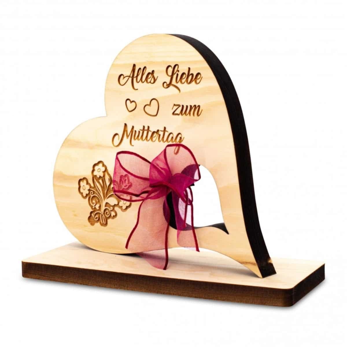 Zirbenherz mit Schleife Zum Muttertag