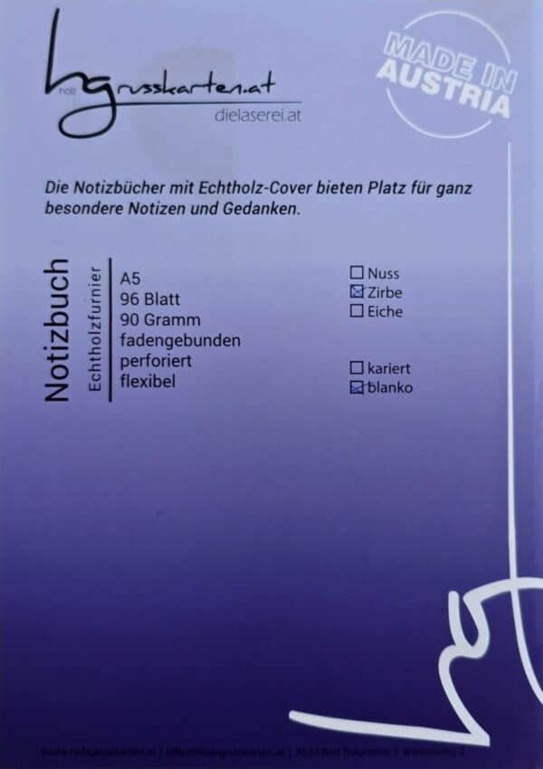 Notizbuch - Zirbenholz blanko A5 – Bild 5