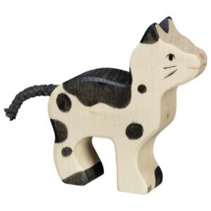 Katze schwarz weiß 7 cm Holztigerfigur